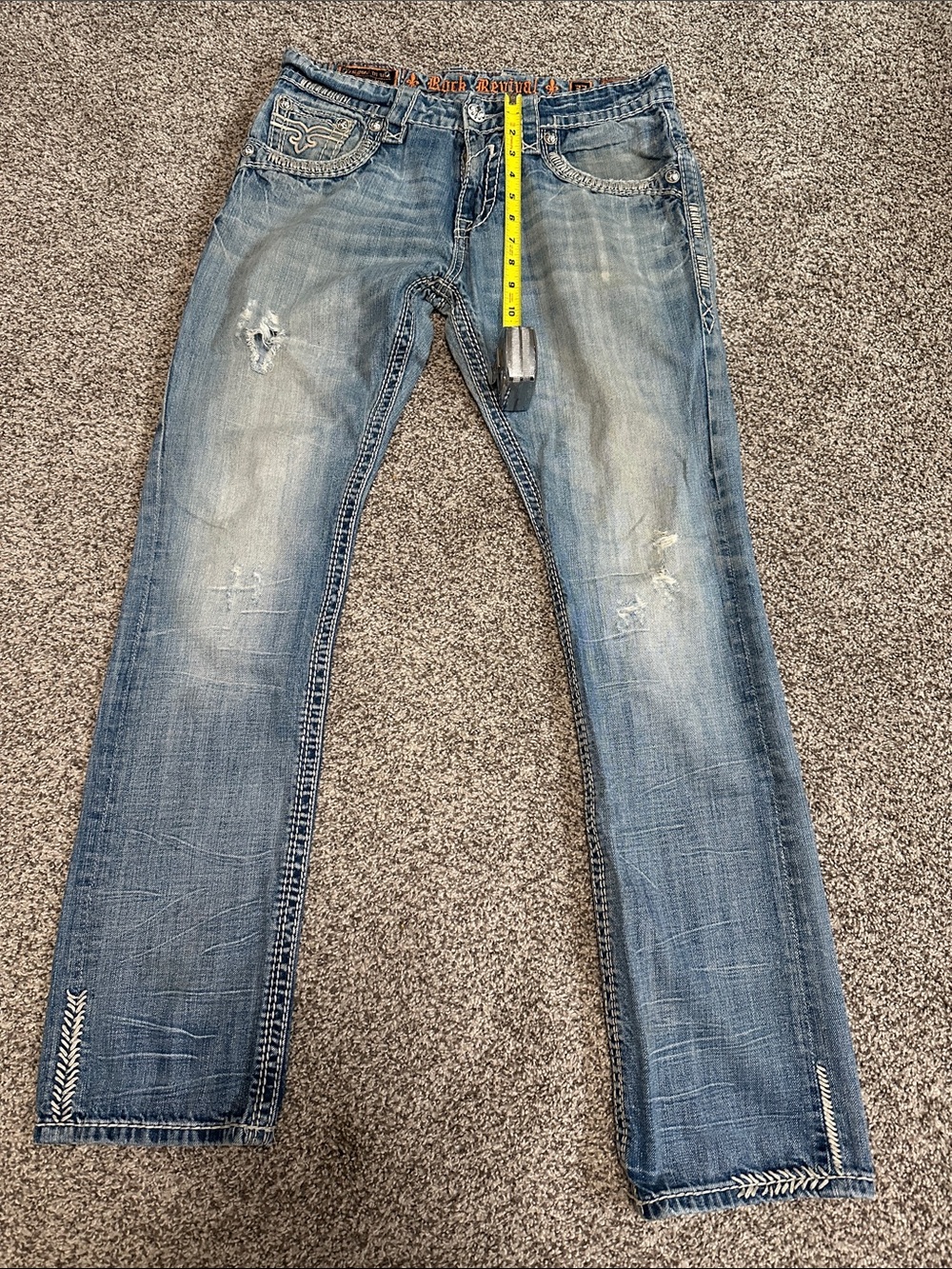 True Religion Men's Light Blue Straight Jeans with Distressed Details